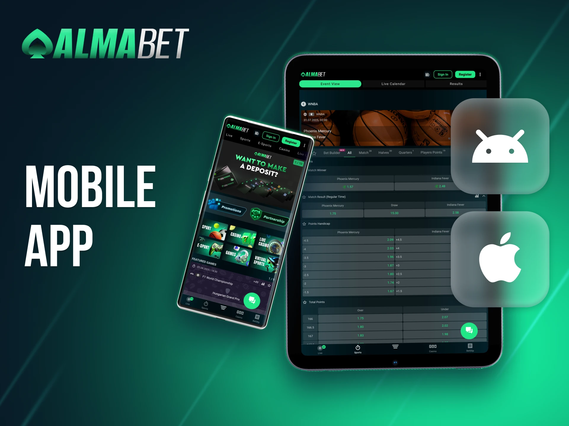 Almabet provides a mobile app for Android and a mobile website option for iOS users.