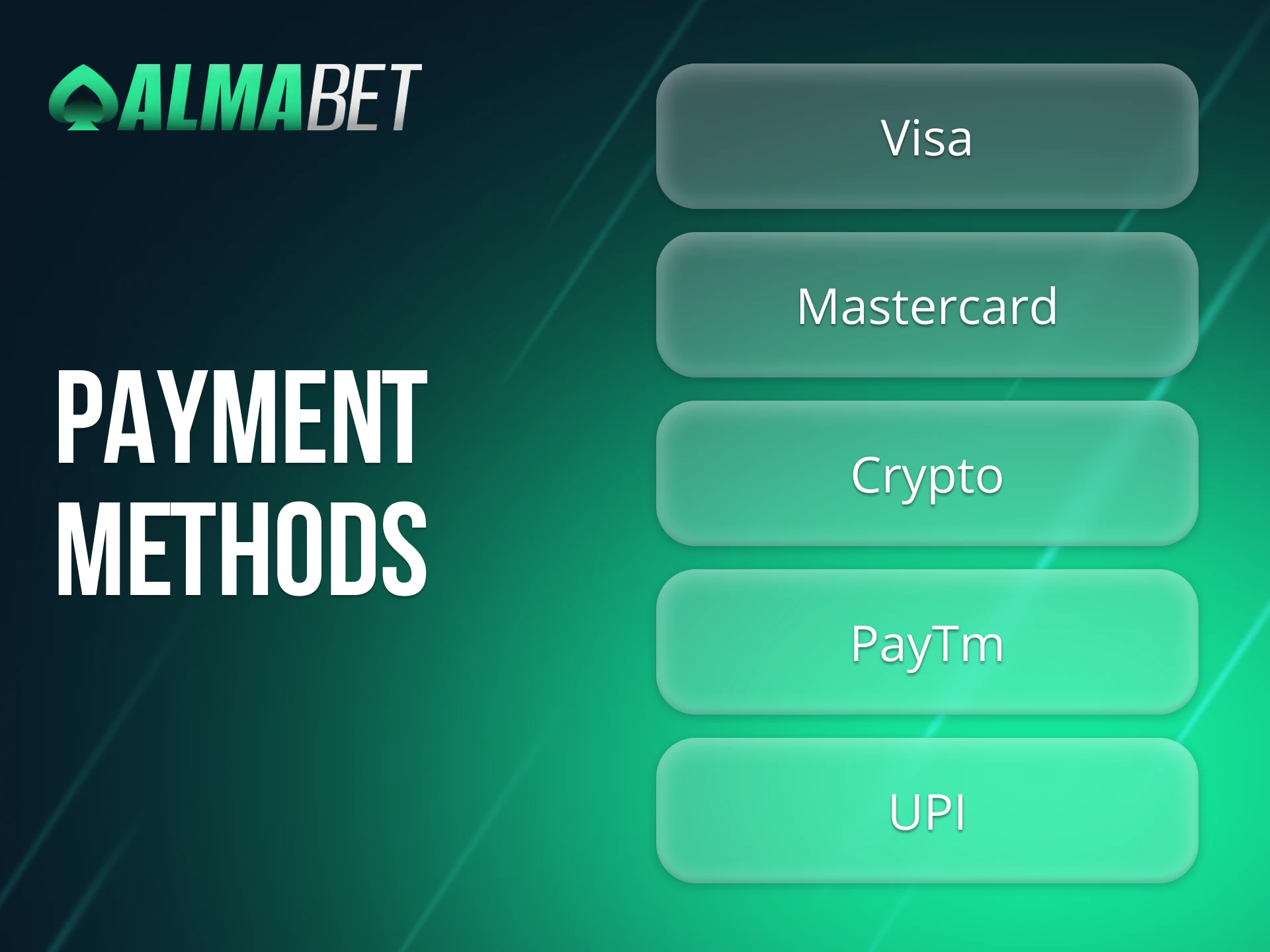 Almabet supports convenient payment options for Indian customers.