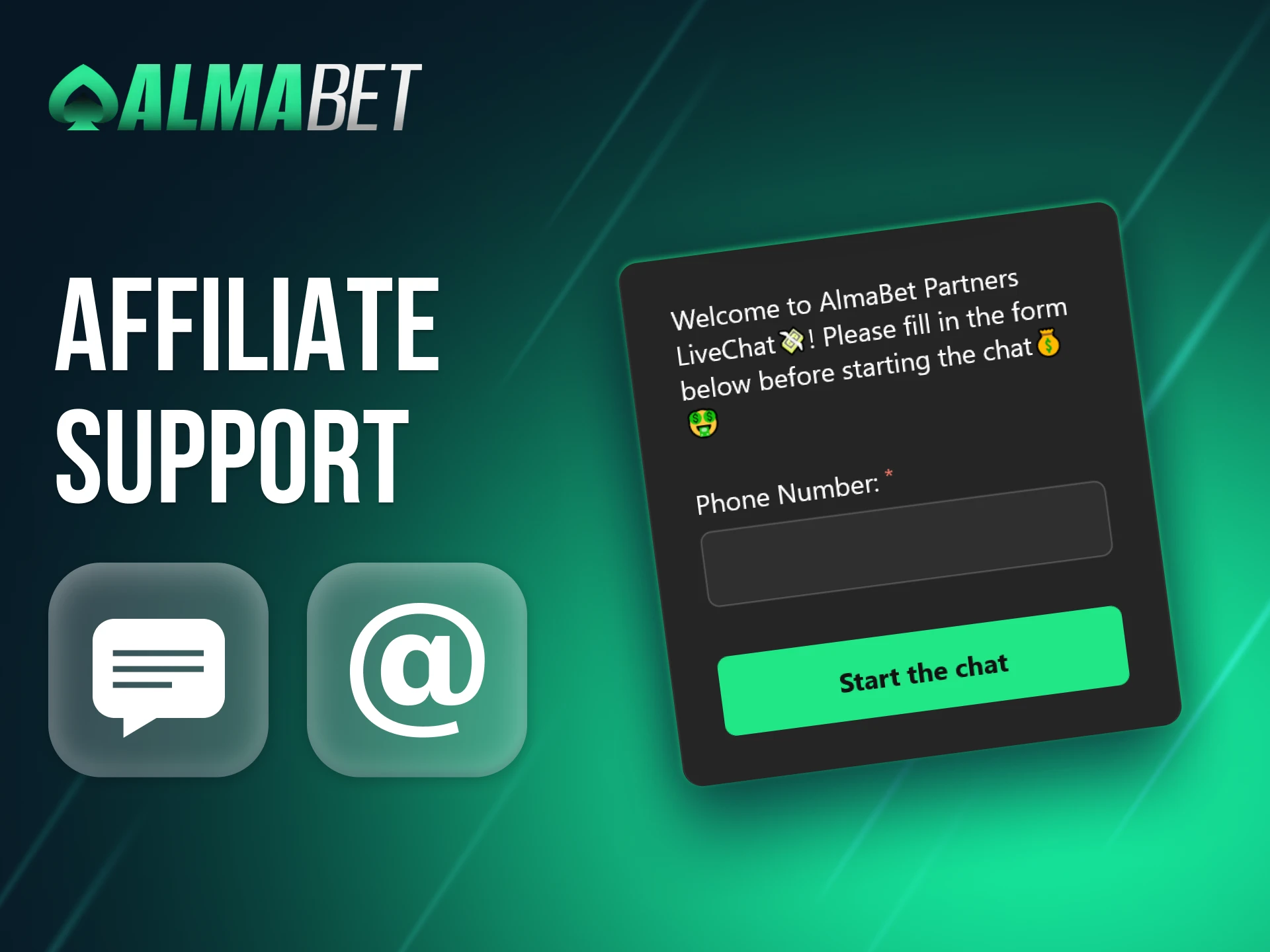 Contact the Almabet affiliate support team anytime you need assistance.