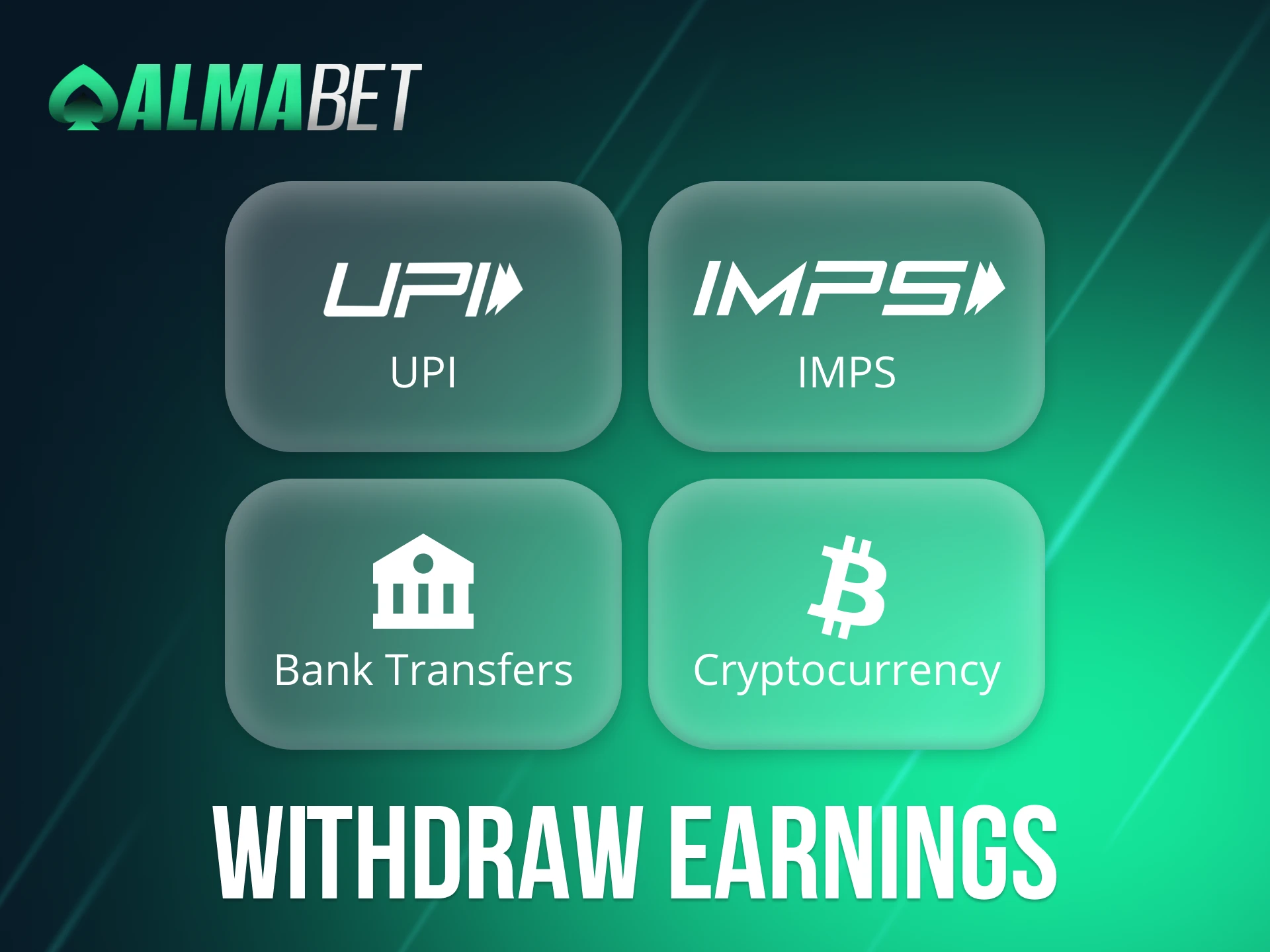 Almabet offers popular Indian payment options for withdrawing affiliate winnings.