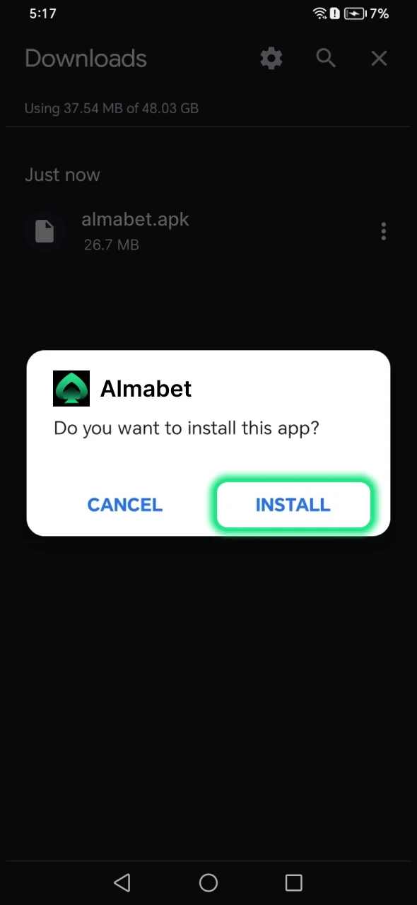 Install the app to enjoy the Almabet advantages.