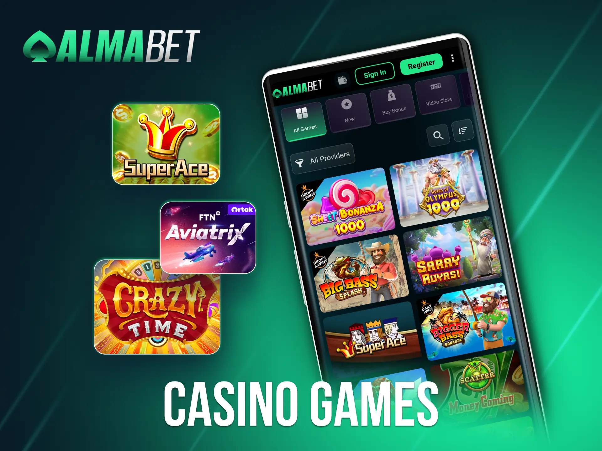 Enjoy casino games on your mobile device with the Almabet app.