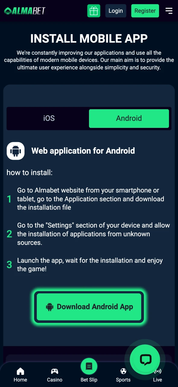 Start downloading the Almabet APK.