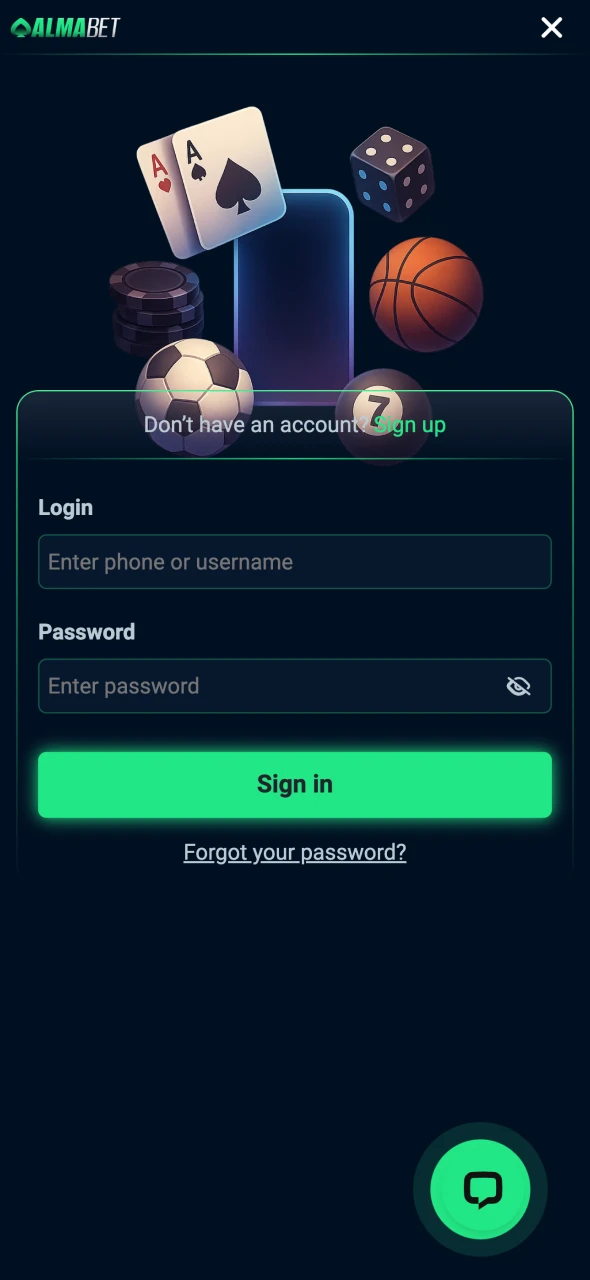 Launch the app and log into your Almabet account.