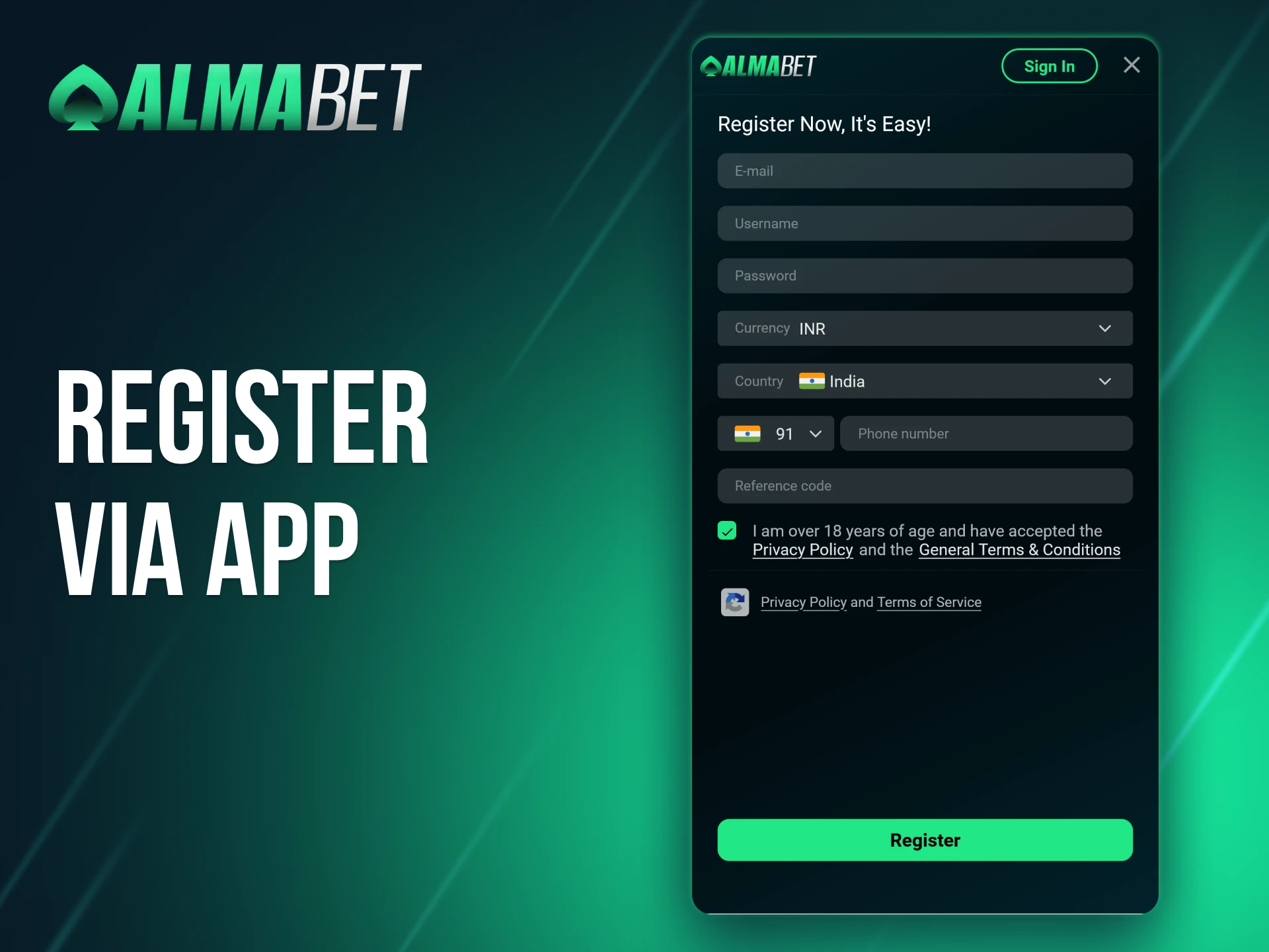 Easily create your Almabet account using the mobile app.