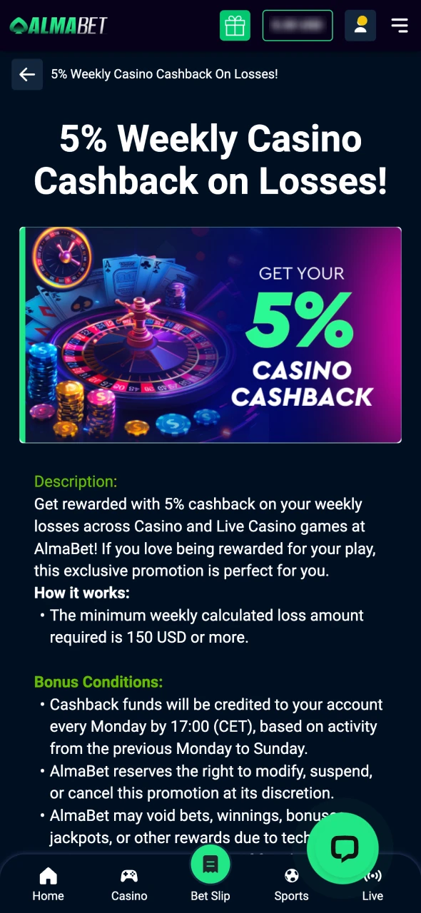 Meet the requirements to receive the Almabet bonus.