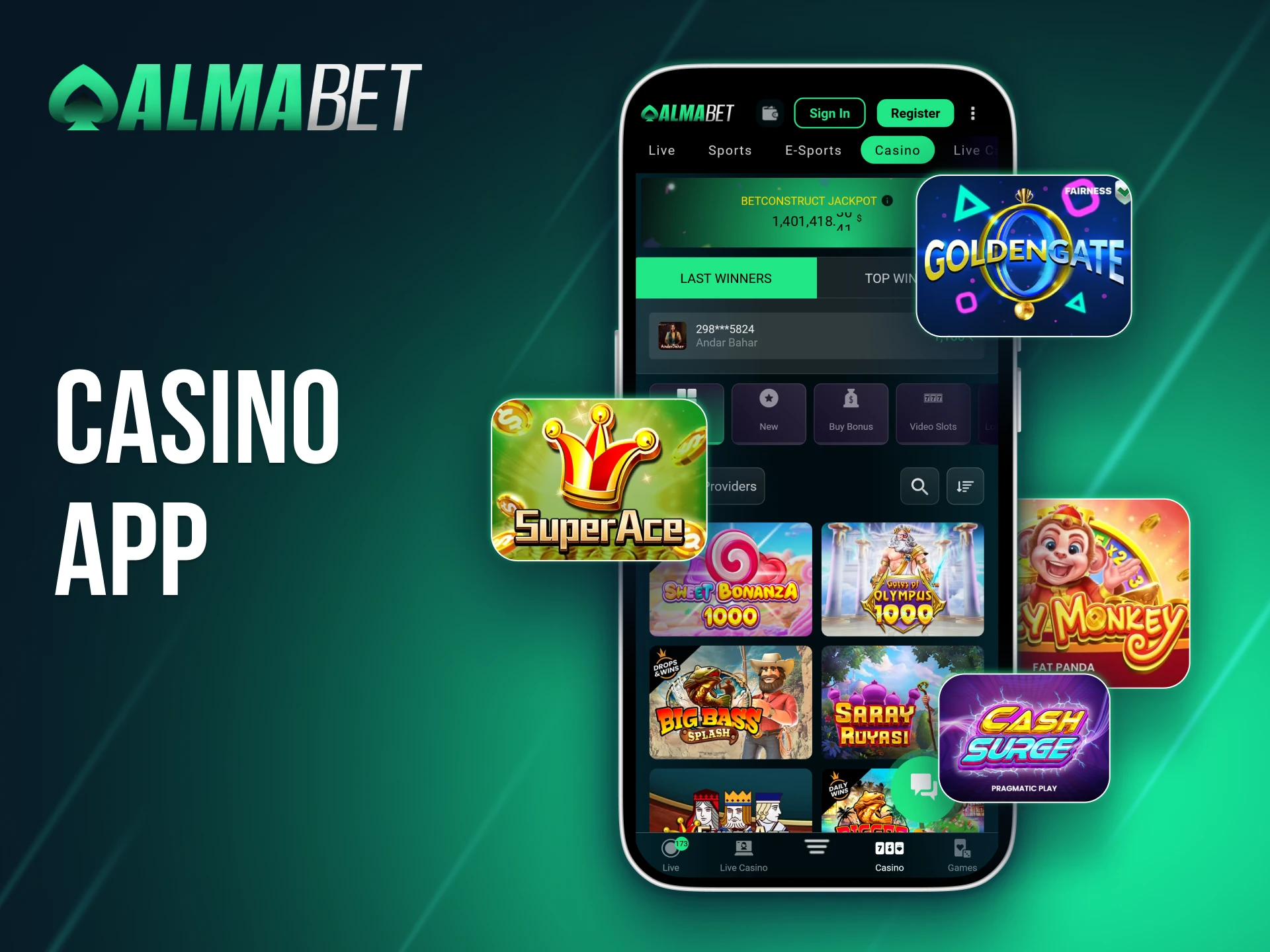 Enjoy casino games anytime with the Almabet app.