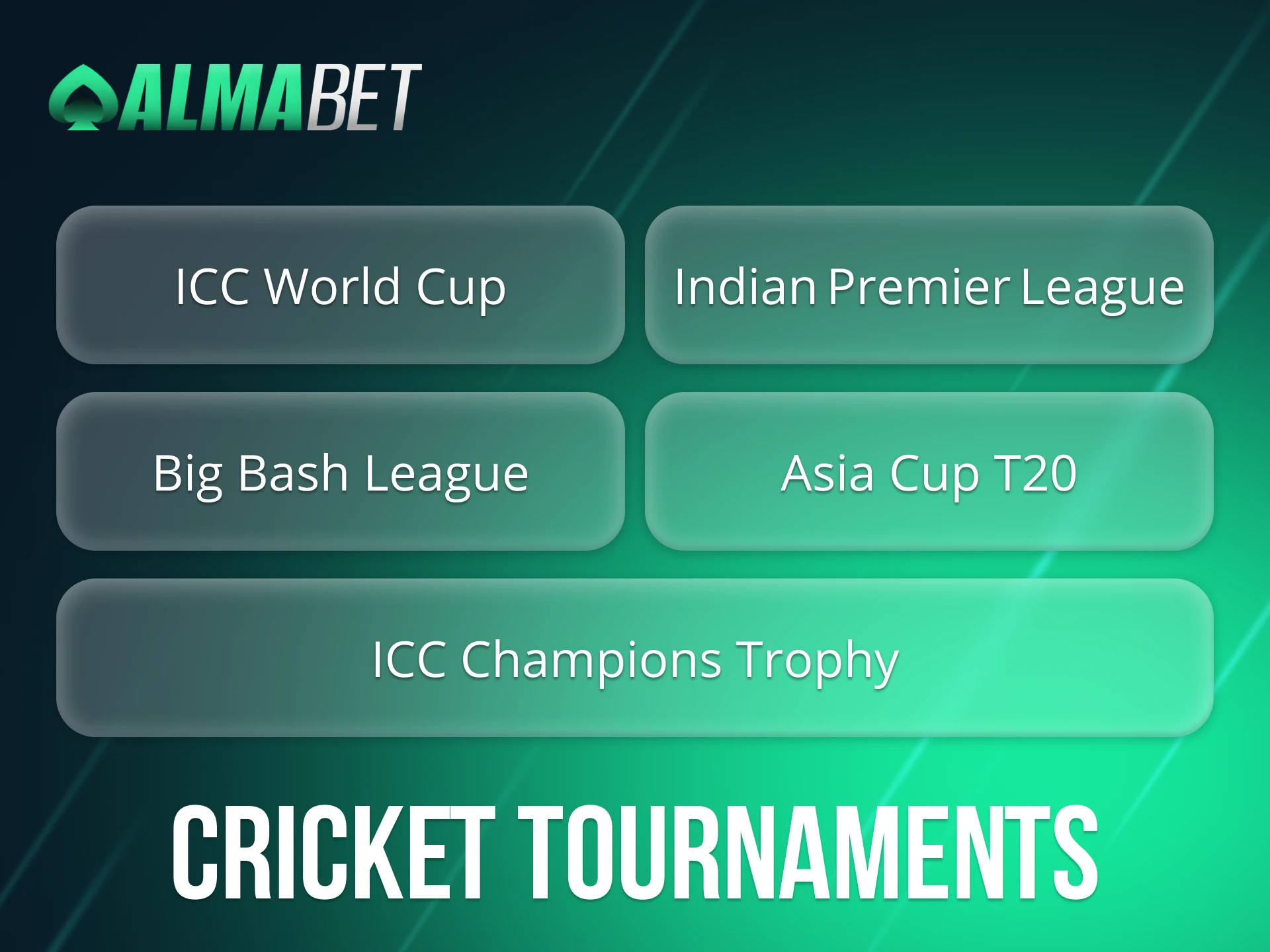 Top international cricket tournaments available for betting at Almabet.