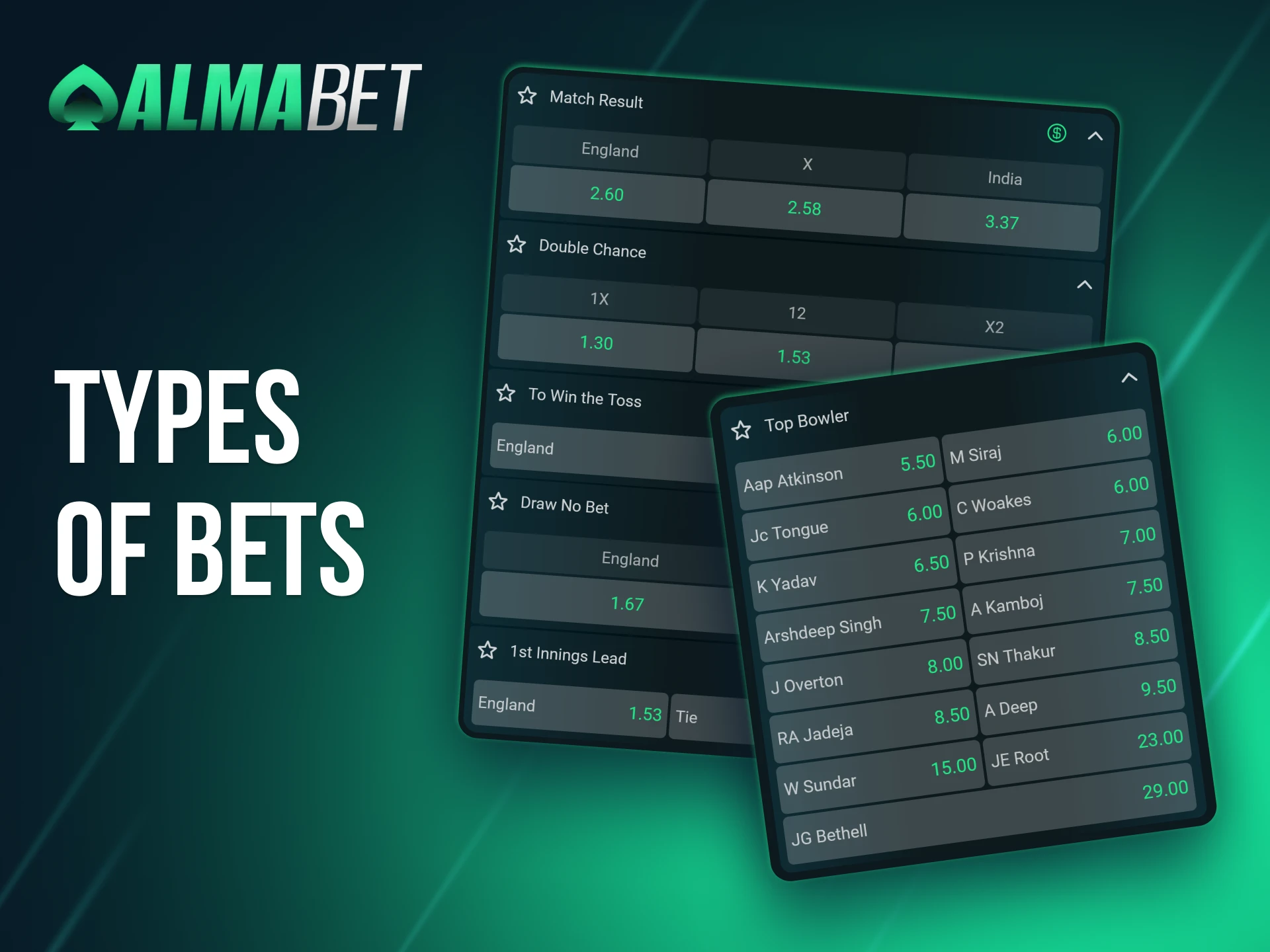 Choose from a wide variety of cricket bet types available at Almabet.