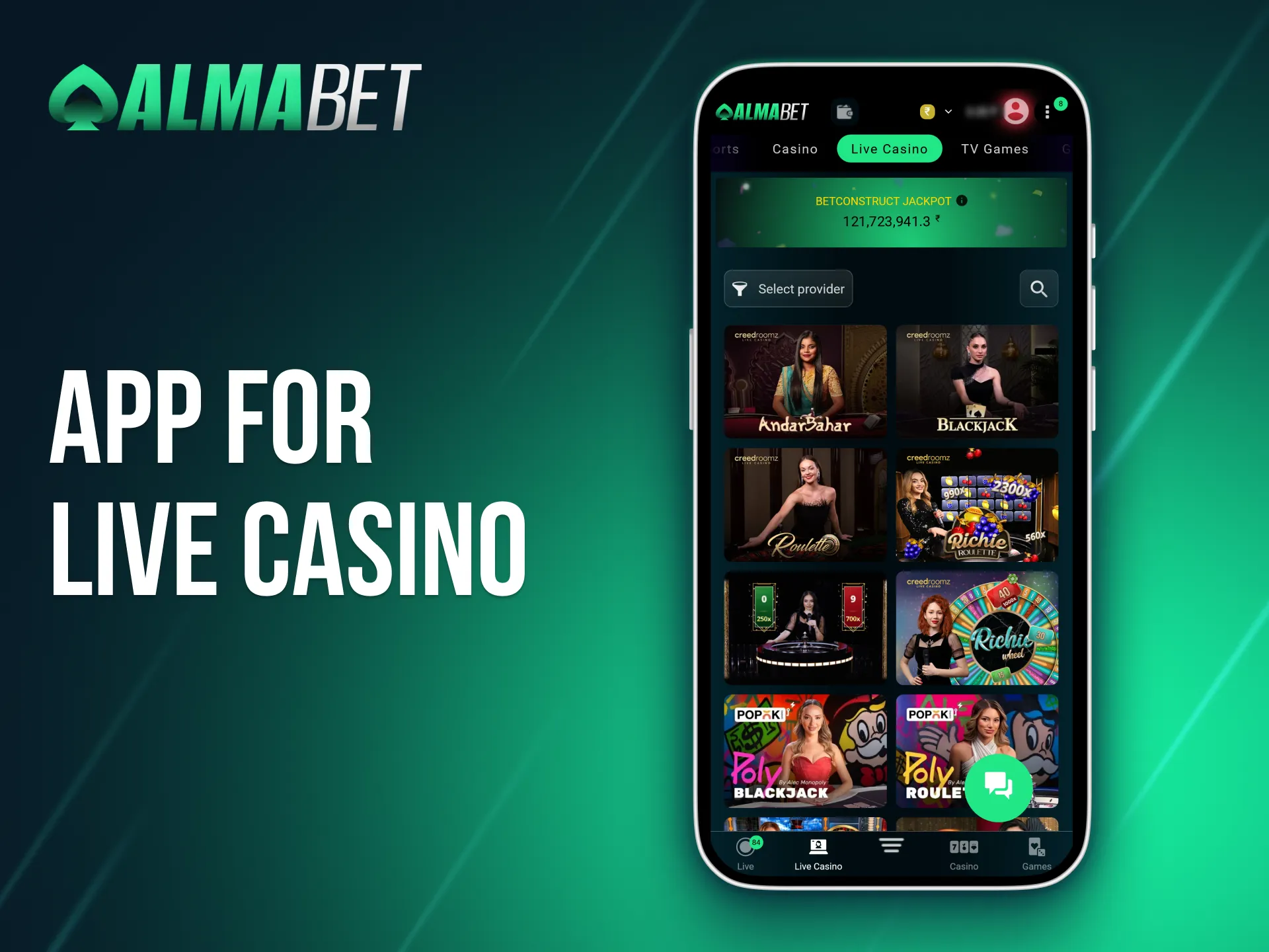 Reach your favorite live casino games anytime with the Almabet mobile app.