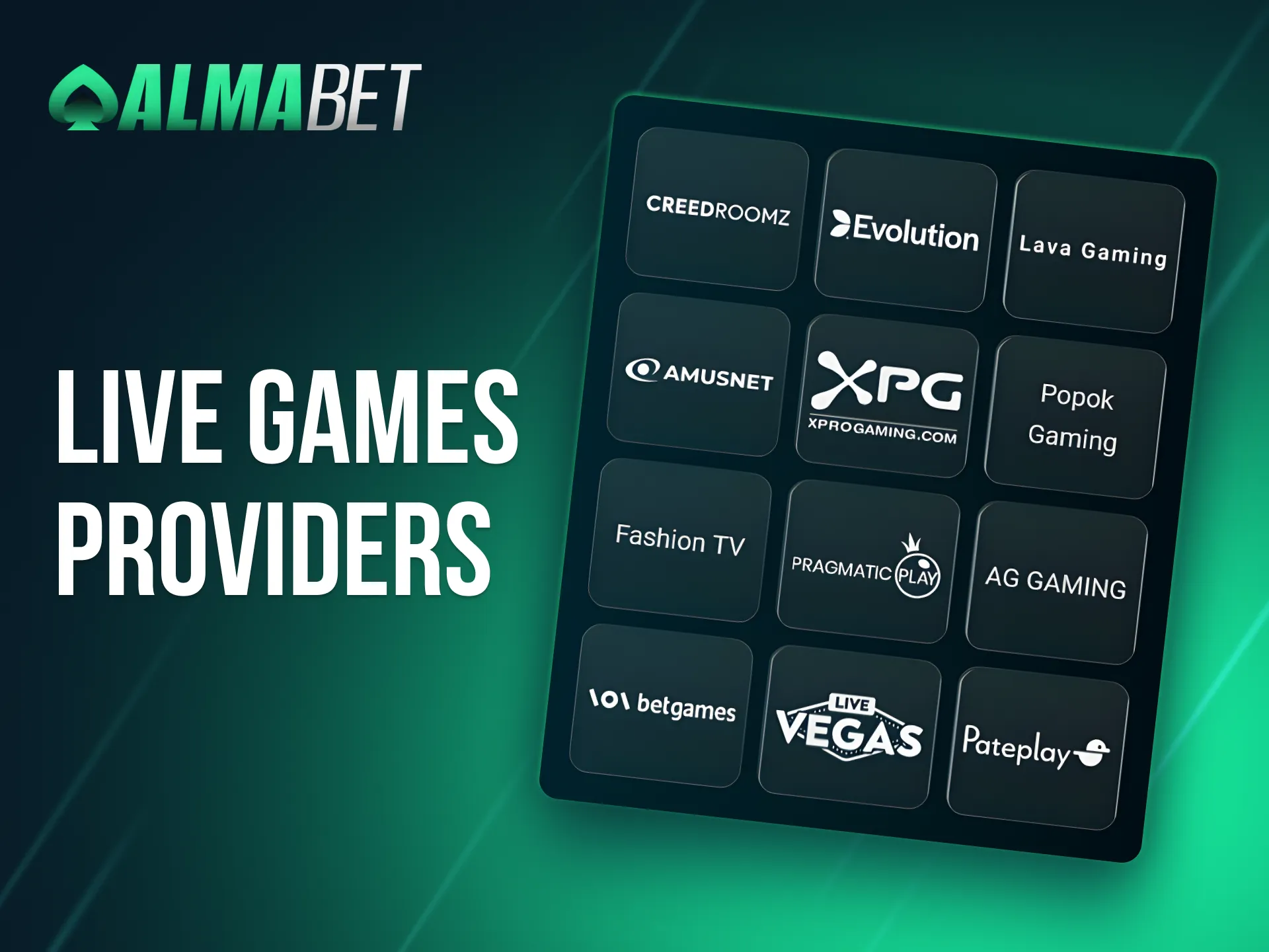 Access live casino games from top-rated providers at Almabet.