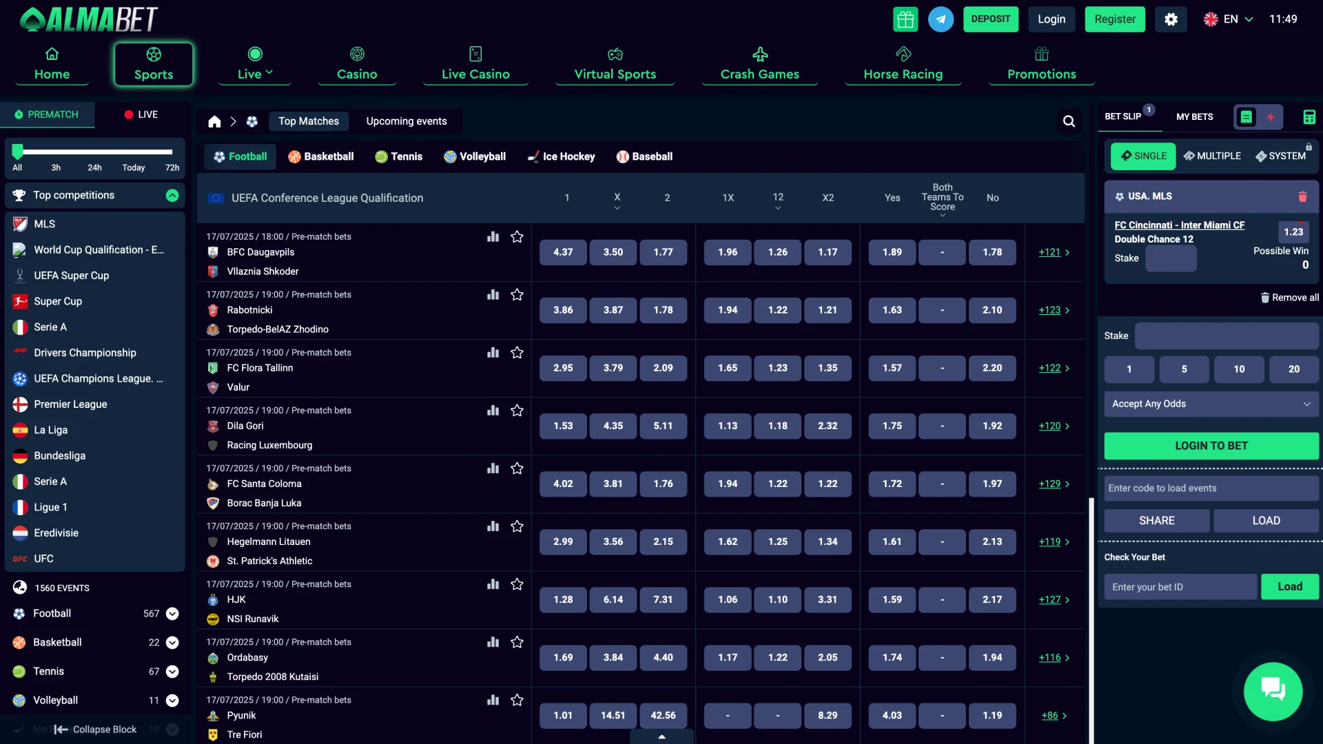 Place bets on your favourite sports tournaments at Almabet.