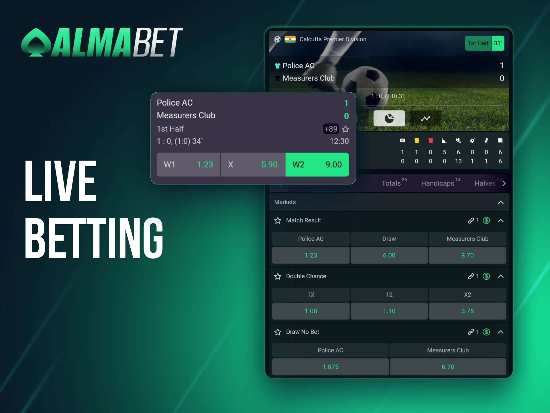 Bet on live sports events in real-time with Almabet.