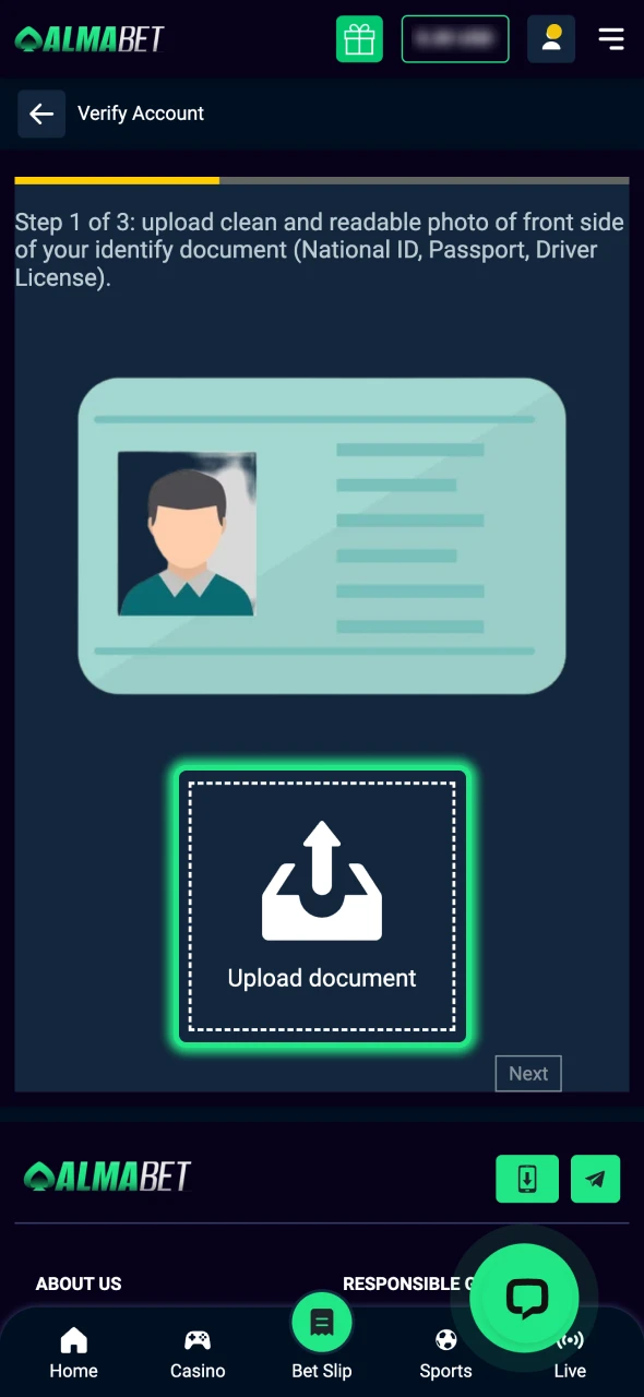 Verify your account at Almabet to withdraw your winnings.